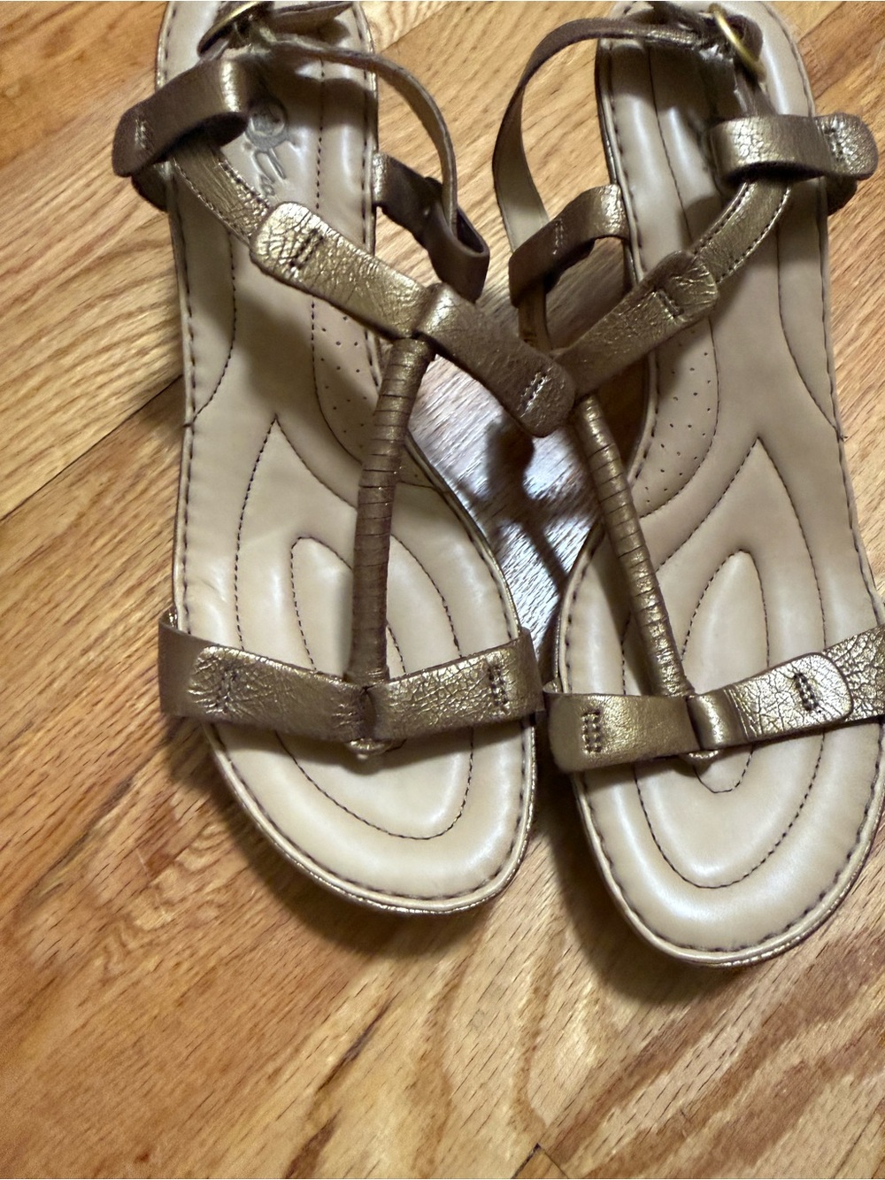 Born Metallic Gold T-Strap Leather Sandals
